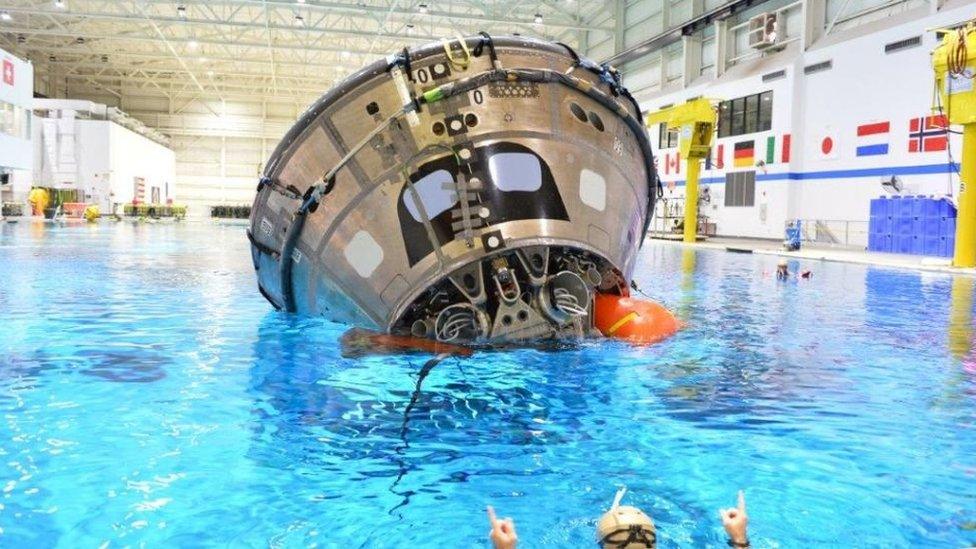 The training pool at the NASA Neutral Buoyancy Laboratory in Houston, Texas, on August 5, 2022.