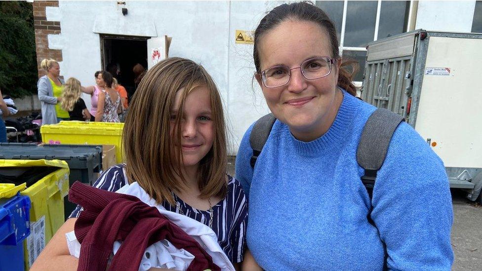 Vicky and her daughter Jess with school uniform