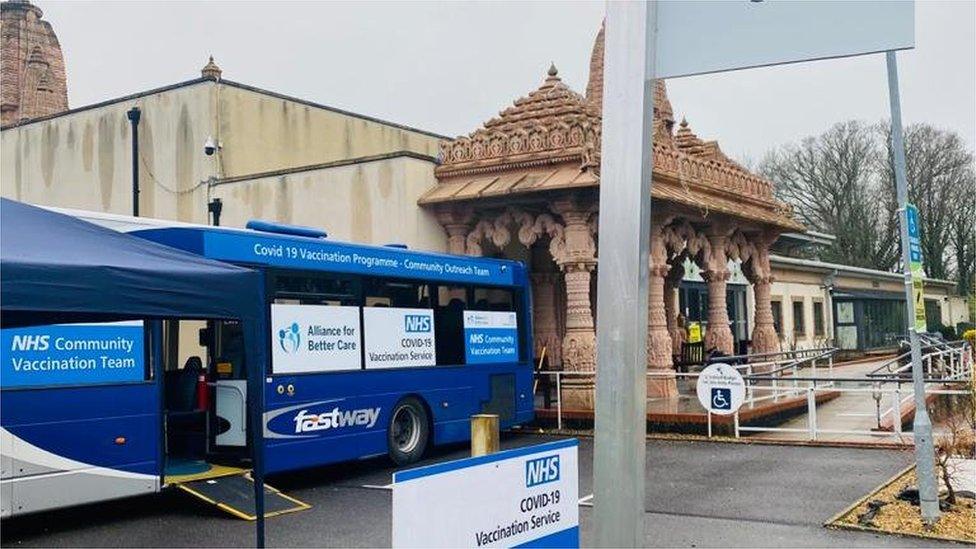 The bus parked outside the Apple Tree Centre