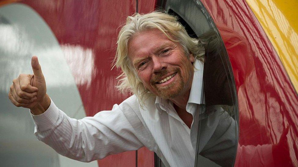 Richard Branson on a Virgin Train in the UK