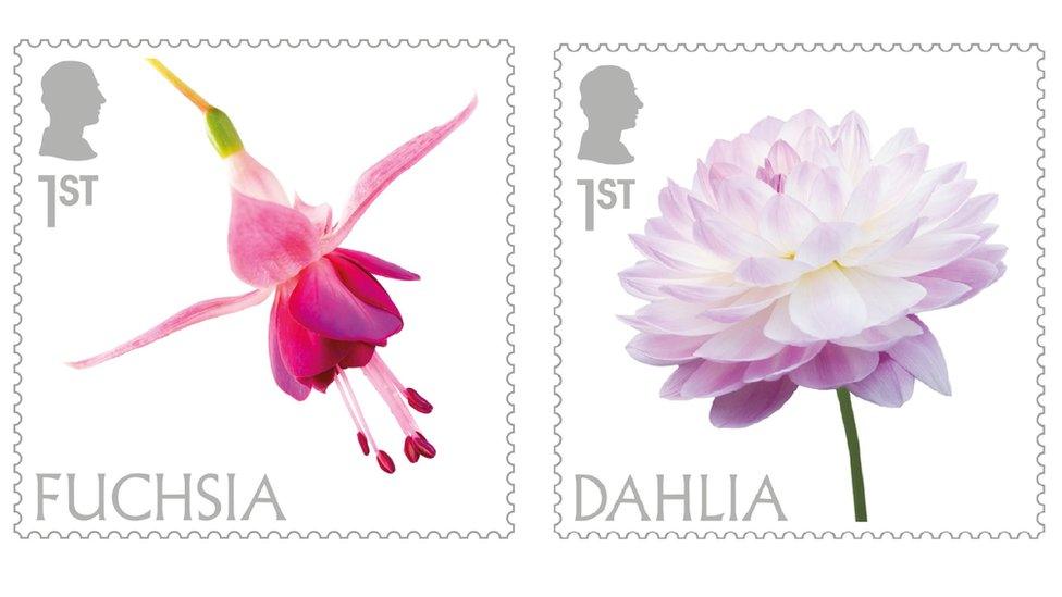 fuchsia and dahlia stamps