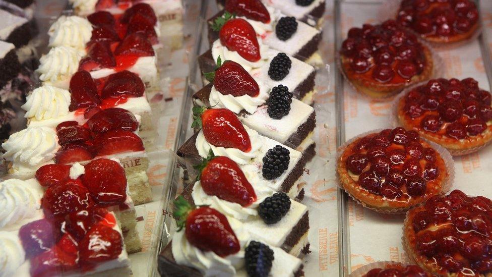 cakes in Patisserie Valerie window