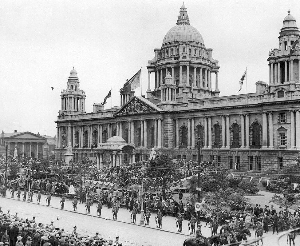 Belfast City Hall decked out for the state opening of Parliament on 22 June 1921