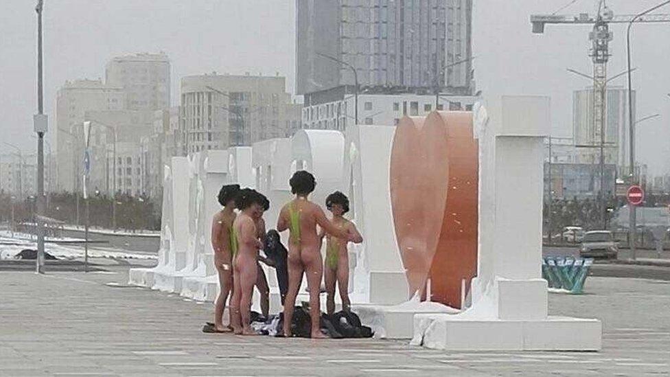 Czech men in Borat mankinis in Kazakhstan