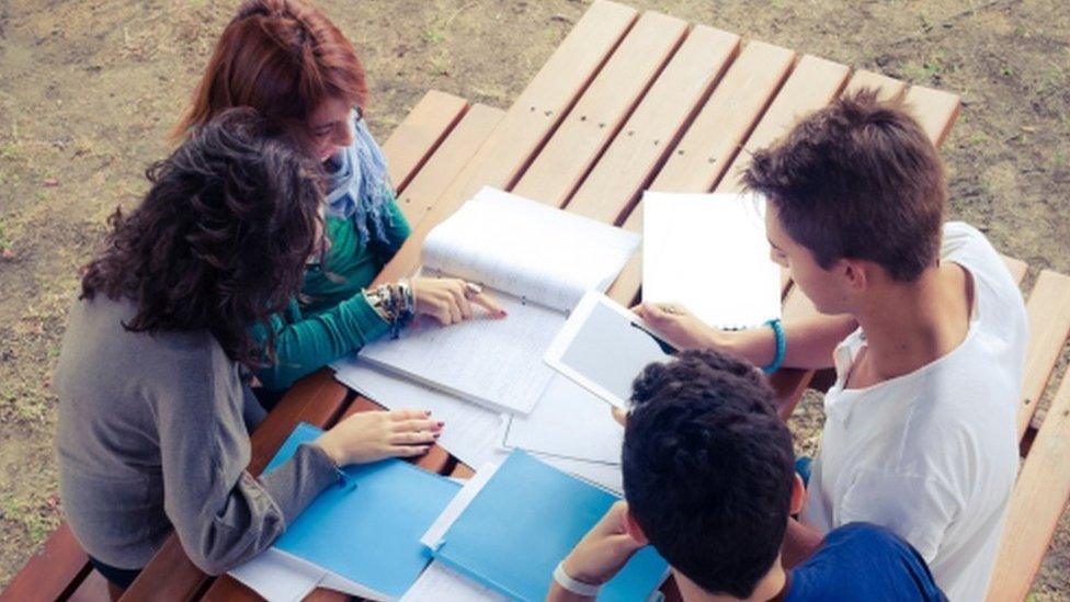 Students revising outside