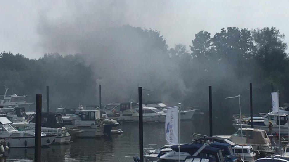 The boat on fire