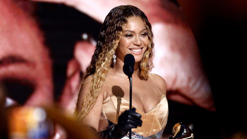 Beyoncé accepts the award for the Best Dance/Electronic Music Album for "Renaissance" during the 65th Annual Grammy Awards in Los Angeles, California, U.S., February 5, 2023.