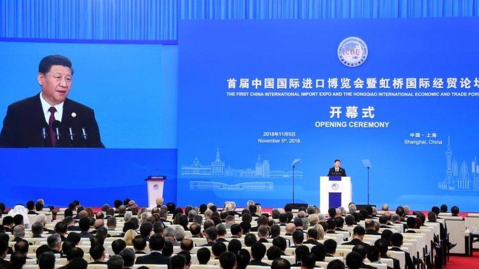 China"s President Xi Jinping speaks at the opening ceremony of the first China International Import Expo