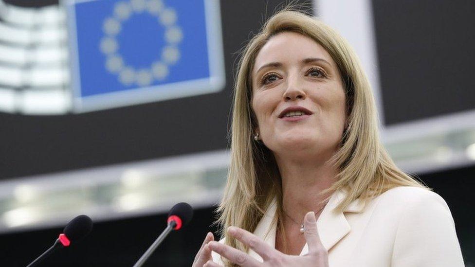 Acting president of the European Parliament Roberta Metsola delivers a speech at the European Parliament in Strasbourg, France, 18 January 2022