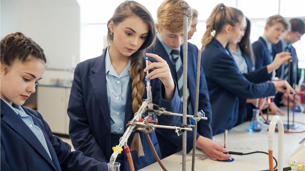 A group of school children having a chemistry lesson