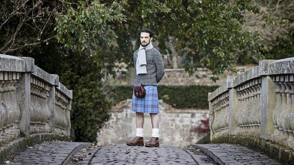 New RCS tartan modelled by Scottish actor and conservatoire graduate Kevin Guthrie