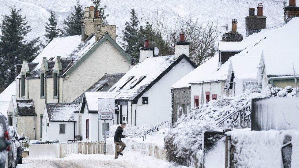 snow covers a village in south lanarkshire in scotland