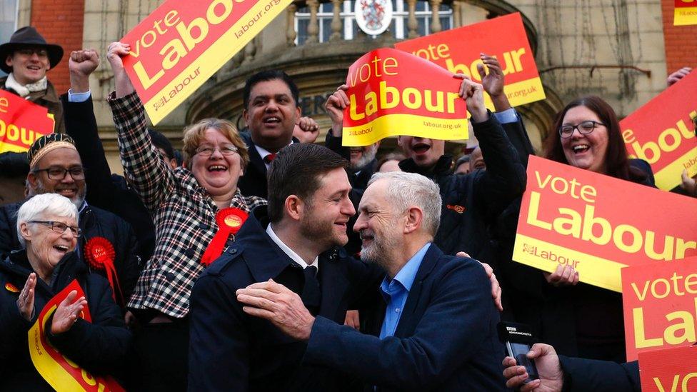 Jeremy Corbyn congratulating Jim McMahon