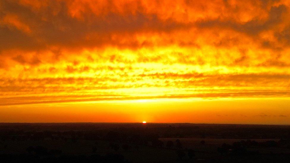 Sunset on Sunday evening over Strumpshaw, Norfolk.