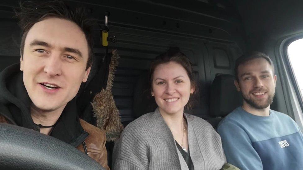 Kieran, Irina and Michael in their van