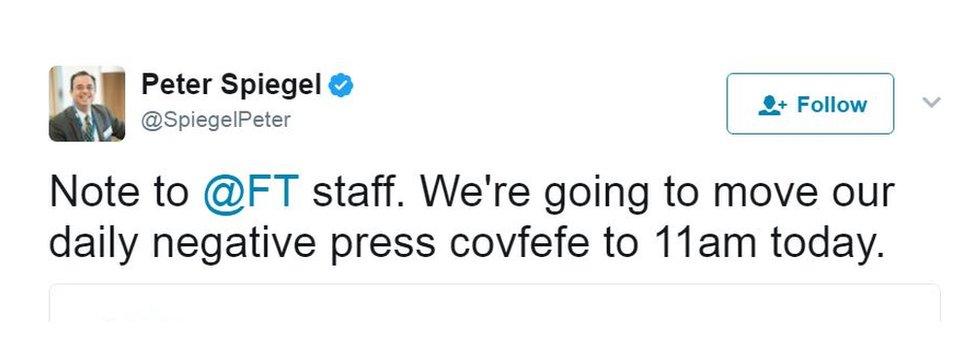 The news editor of Financial Times joked about holding a morning press covfefe