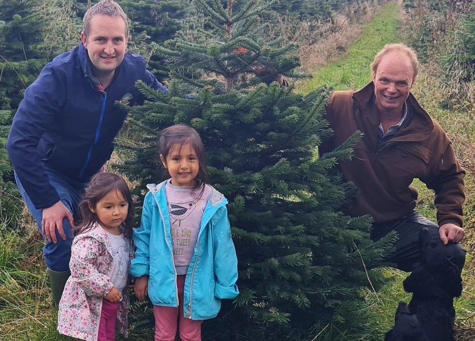 Matthew Corrie with his children and Charlie Spurway on the Harburn Estate