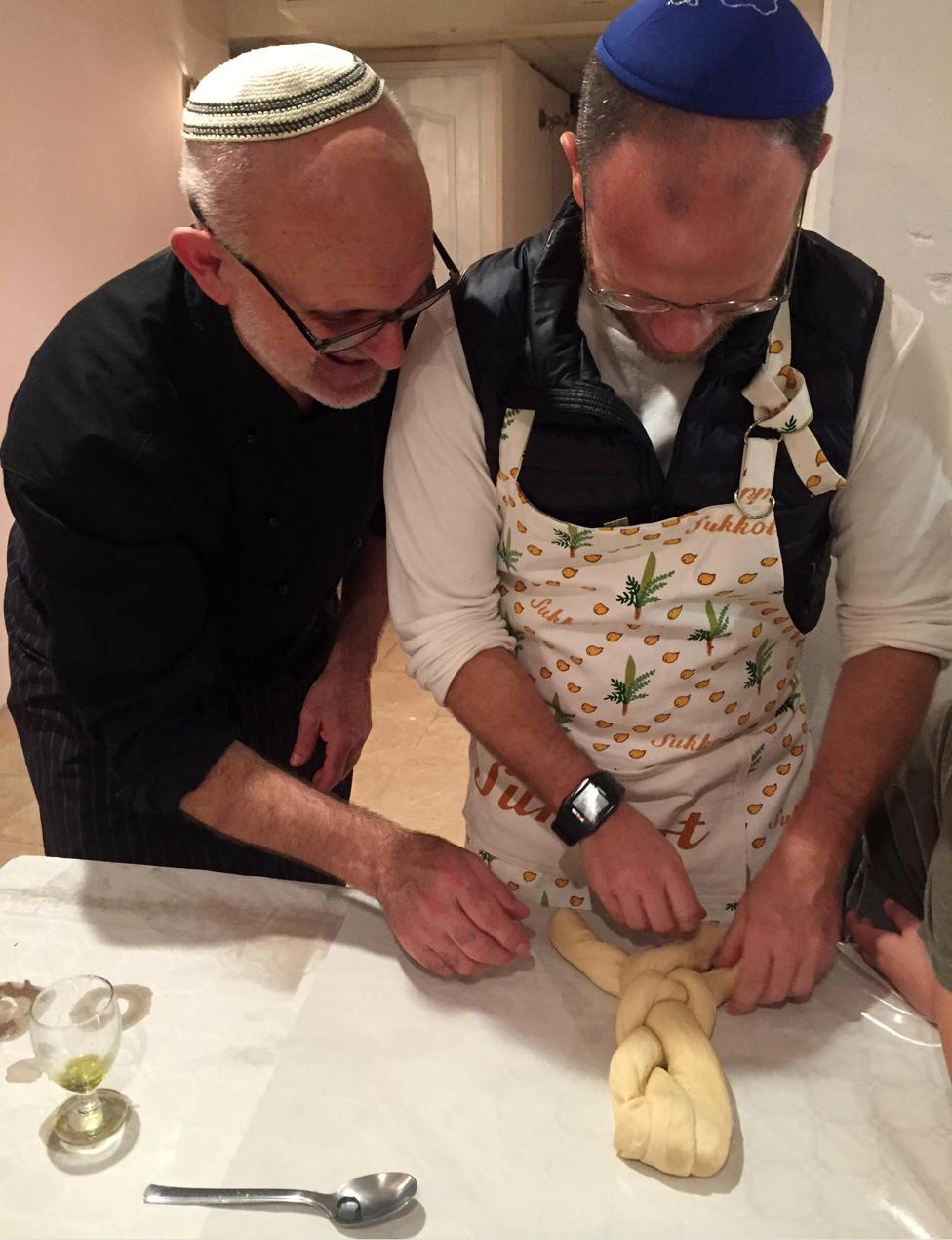 Toni, left, and Dani, making challah