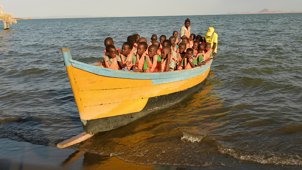 Schoolchildren in a boat on Lake Turkana, Kenya - Wednesday 13 July 2022