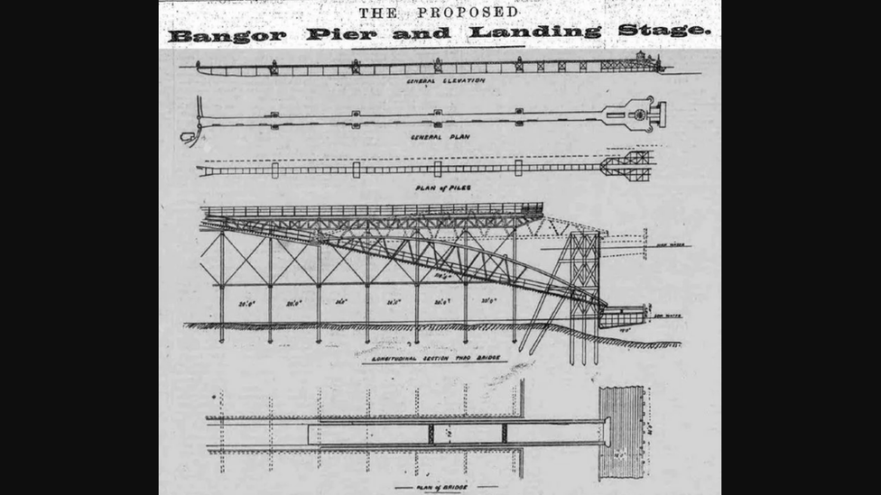 Dyluniad cychwynol o fan glanio Pier Bangor