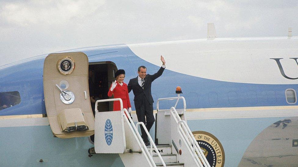 The Nixons arrive at heathrow in 1970