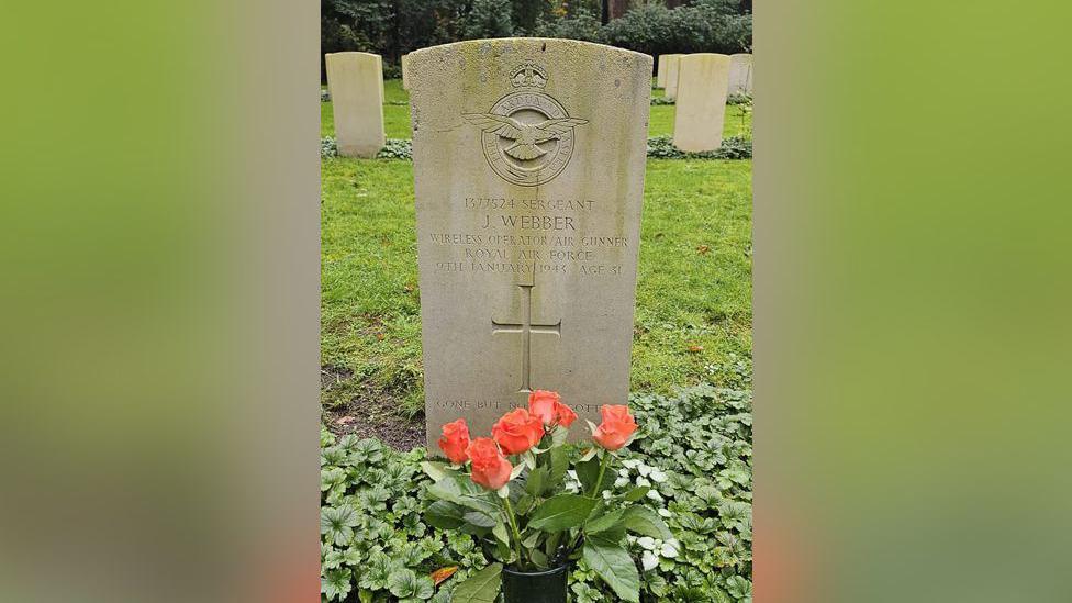 Grave of sergeant Jack Webber. Fresh roses have been placed on his grave 