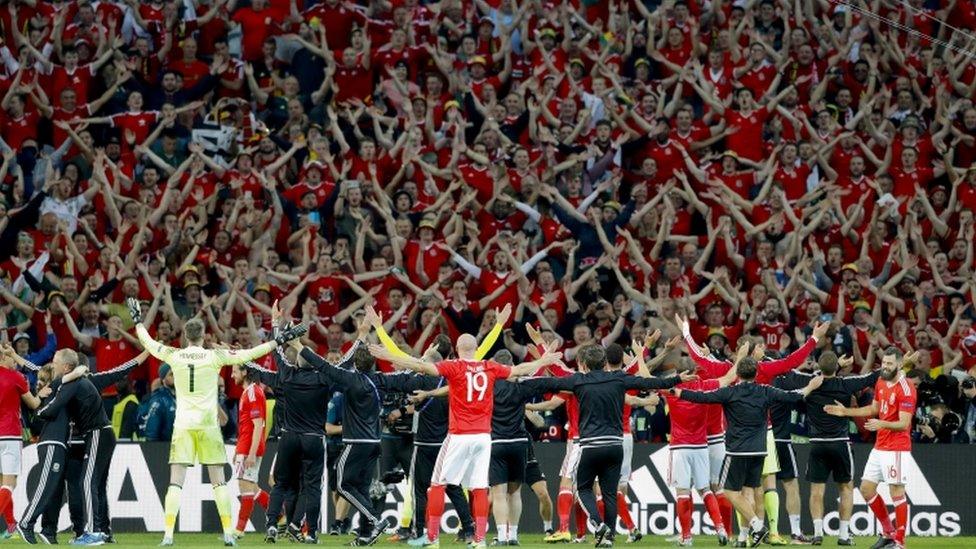 Wales celebrate beating Belgium