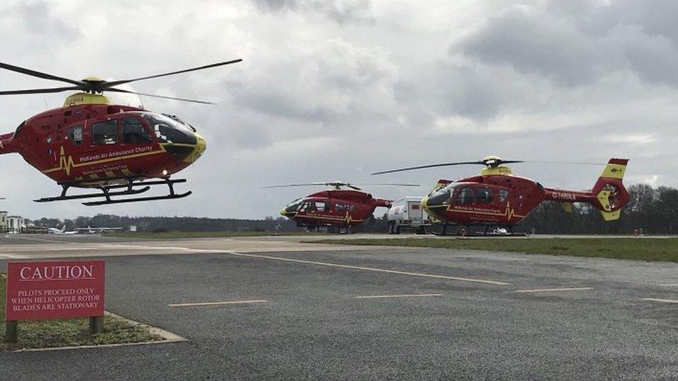 Stock image of the three Midlands Air Ambulance helicopters