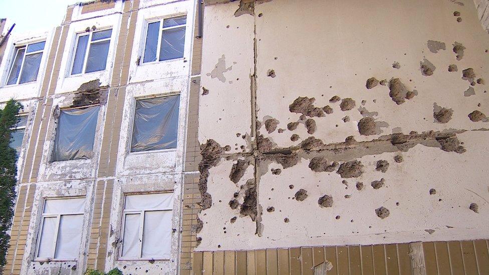 The scars of war on display at a school building in Irpin, Ukraine