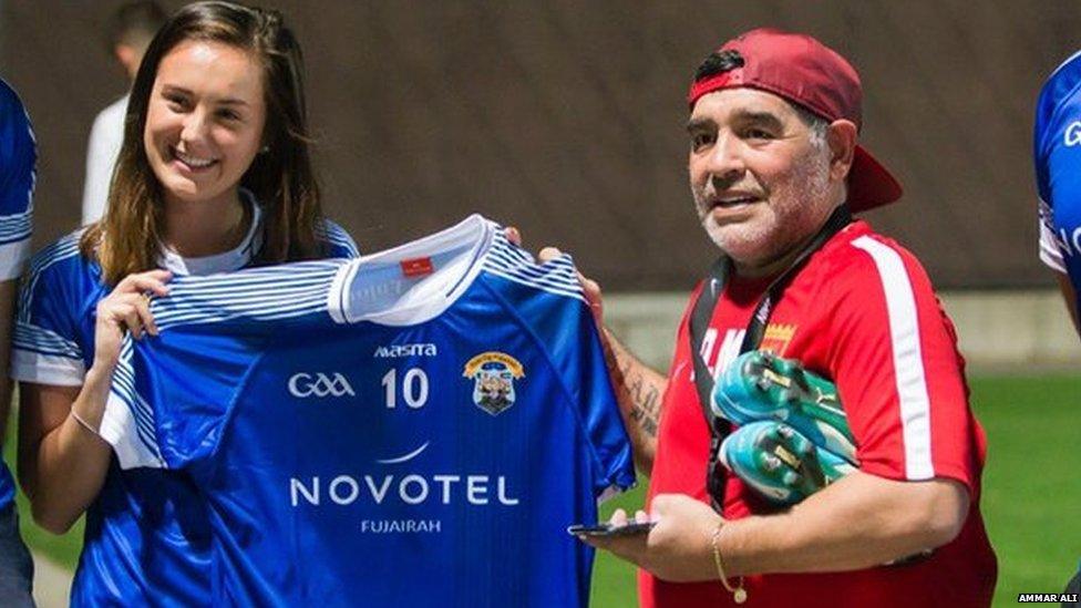 Maradona is presented with a GAA shirt