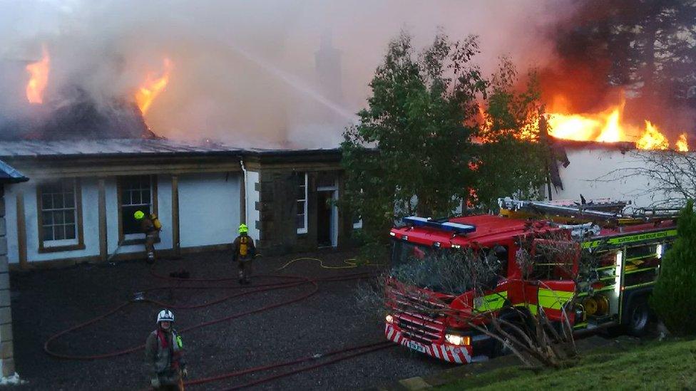 Firefighters at scene of Boleskine House fire