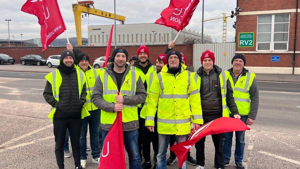 Unite members on the picket line in Belfast