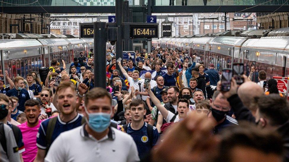 fans in King's Cross Station