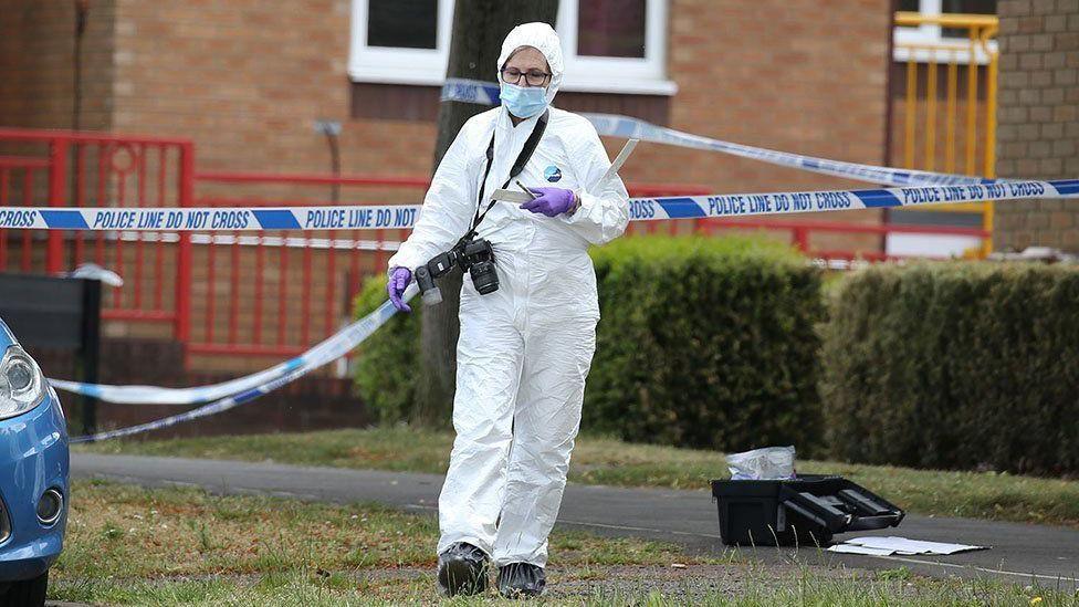 The police scene at Cuttys Lane, Stevenage, Hertfordshire