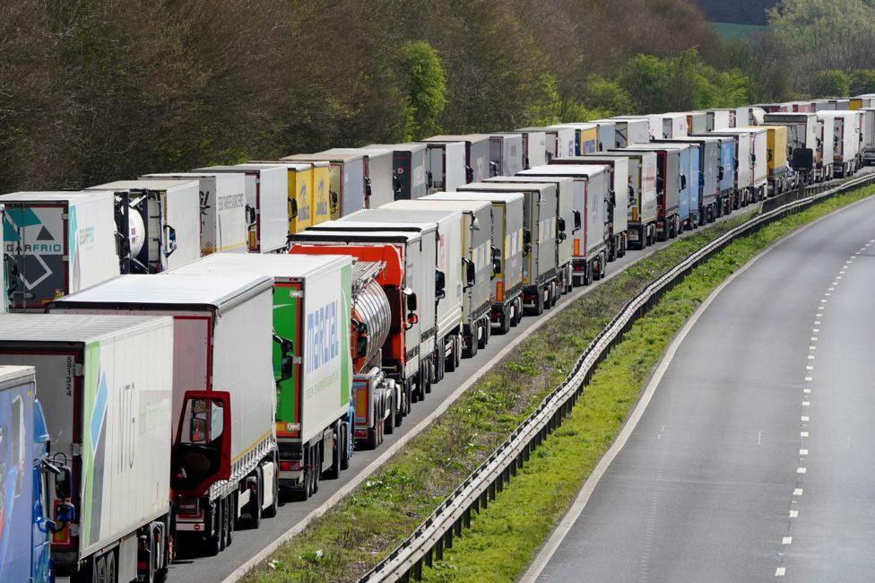 Lorries queued in Operation Brock