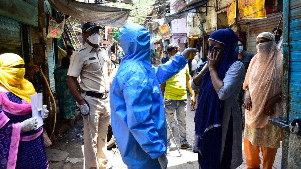 Doctors of Indian Medical Association conducted door to door screening camp, during nationwide lockdown due to COVID 19 pandemic at Dharavi, on April 11, 2020 in Mumbai, India