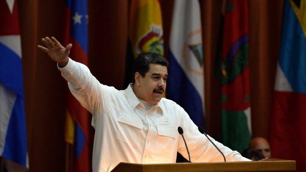 Venezuelan President Nicolas Maduro speaks at the closing ceremony of the XVI Political Council of the Bolivarian Alliance for the People of Our Americas (ALBA) at the Convention Palace in Havana, on December 14, 2017