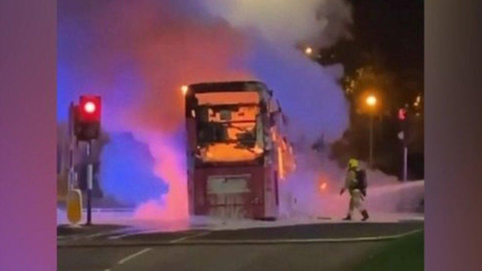 Bus on fire in Rathcoole