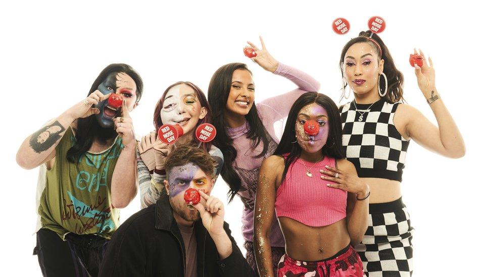 Lady Leshurr, Nikki Lilly, Roman Kemp, Snoochie Shy and The Vivienne became make-up artists for Glow Up Does Red Nose Day