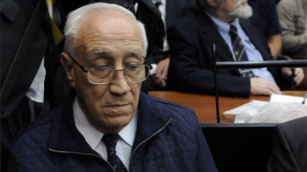 Jorge Eduardo Acosta -nicknamed the Tiger during Argentina's military dictatorship and already convicted for earlier charges- is pictured during his sentencing hearing in Buenos Aires, on November 29, 2017.