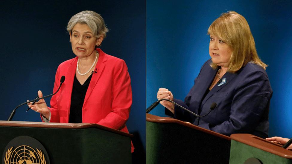 Composite image of Irina Bokova and Susana Malcorra