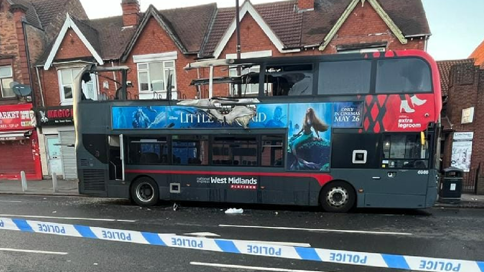 Fire damaged double-decker bus