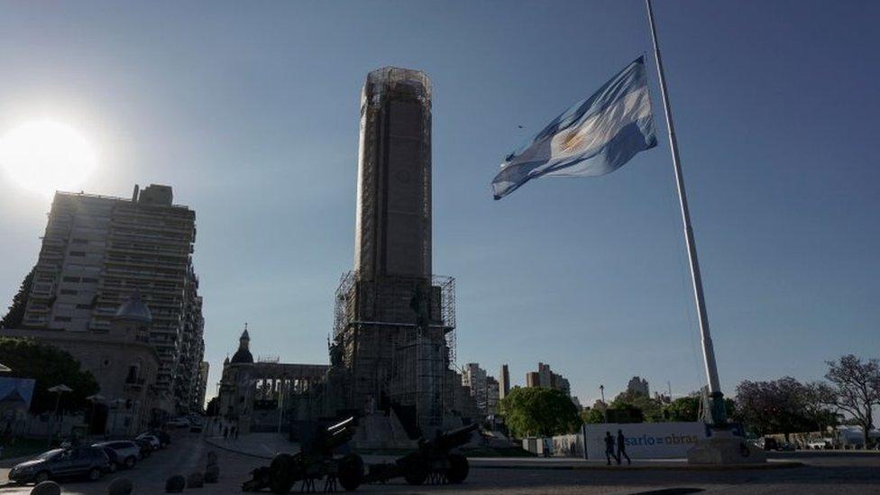 The Argentine national flag flies at half-mast in Rosario, some 350 Km north-west of Buenos Aires, Argentina on November 1, 2017 as a sign of mourning for the five Argentines dead, inhabitants of this city, during a terrorist attack in New York on October 31