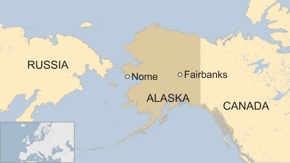 Map showing Nome and Alaska