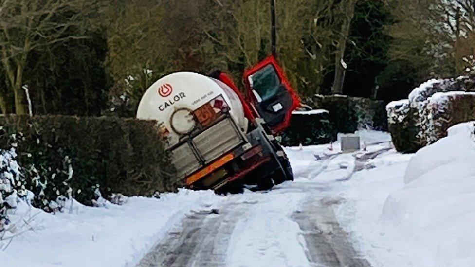 Lorry on its side