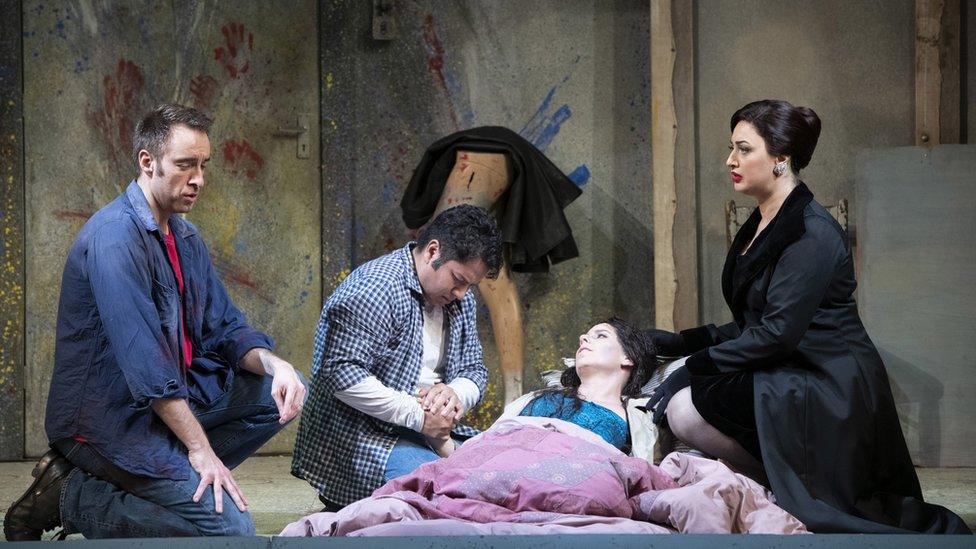 Yuriy Yurchuk as Marcello, Eleazar Rodriguez as Rodolfo, Lauren Fagan as Mimì and Anush Hovhannisyan as Musetta