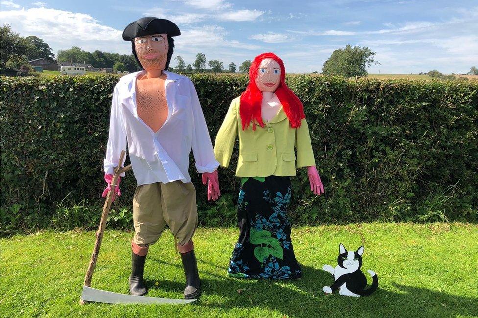 Poldark and Demelza scarecrows