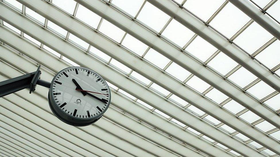 Clock in station in Belgium