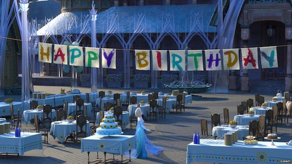 Birthday party scene from Frozen