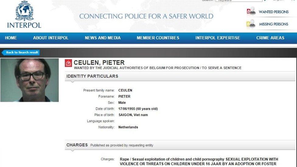 Pieter Ceulen Interpol page